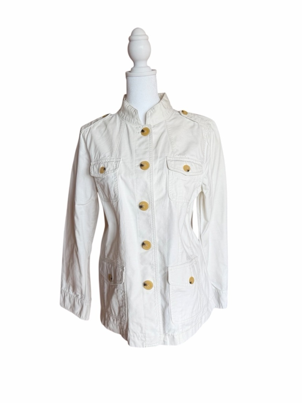Talbots Petite Cream Utility Jacket with Khaki Tone Buttons